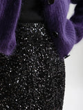 High Waisted Sequin Skirt With Back Slit black