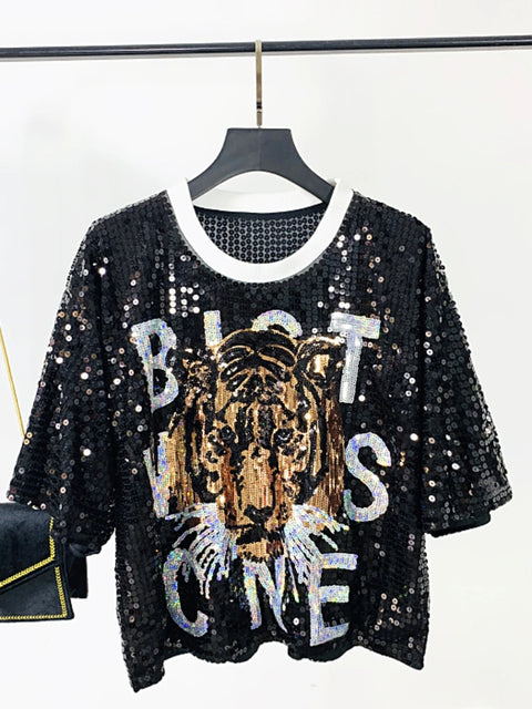 Black Sequin Top Tiger