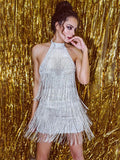 Silver Sequin Fringe Dress