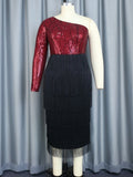 Black Burgundy Fringe Sequin Dress Plus Size