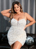 Plus Size White Sequin Dress Fringe