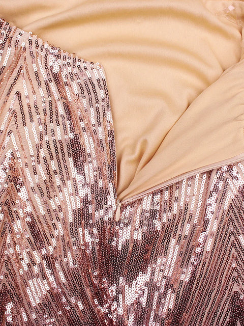 Rose Gold V Neck Sequin Dress