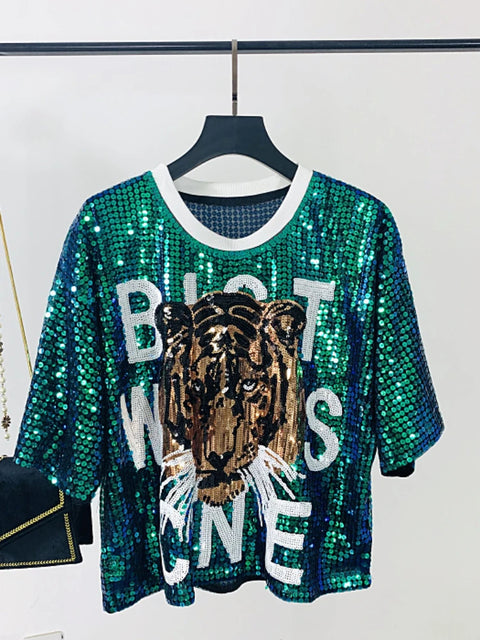 Green Sequin Top Tiger