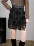 Black Fringed Mini Skirt Rhinestones