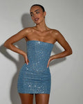 Blue Sequin Two Piece Set Top And Skirt