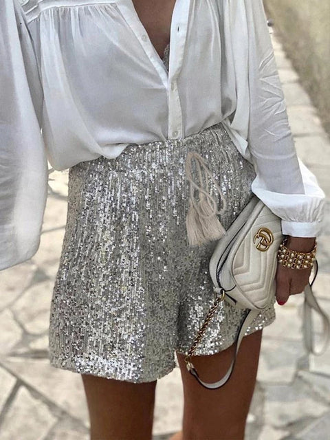 Silver Sequin Shorts