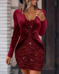 Mini Burgundy Sequin Dress Velvet