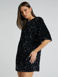 Sequin Halter Shirt Dress black