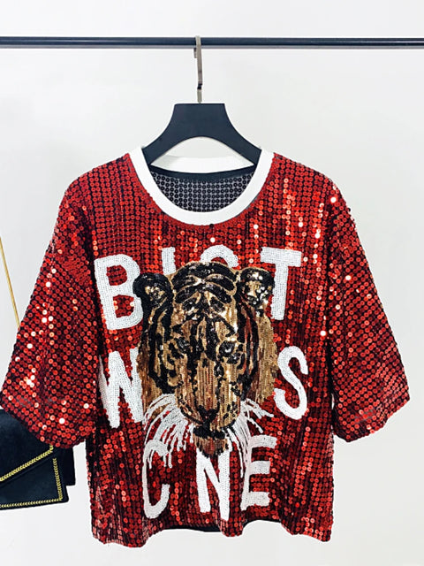 Red Sequin Top Tiger