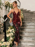 Burgundy Multicolor Sequin Dress With Straps