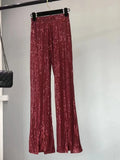 Burgundy Women's Sequin Elastic Waist Pants