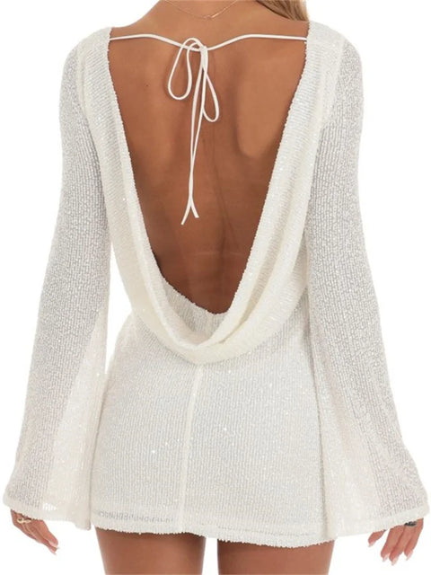 Short White Sequin Halter Dress