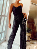 Black Wide Leg Sequin Pants