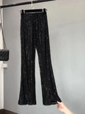 Black Women's Sequin Elastic Waist Pants