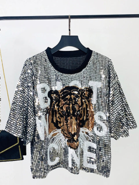 Silver Sequin Top Tiger