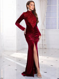 Burgundy Sequin Dress Velvet Long Sleeve