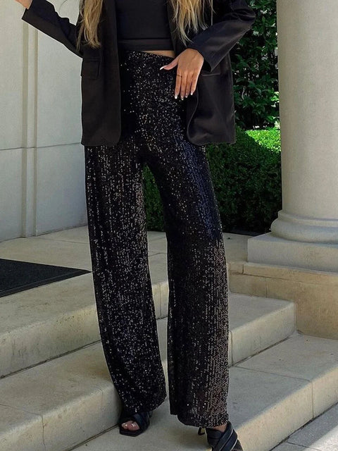 Black Wide Leg Sequin Pants