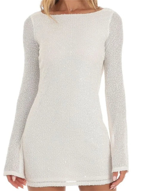 Short White Sequin Halter Dress