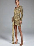 One Shoulder Gold Sequin Dress