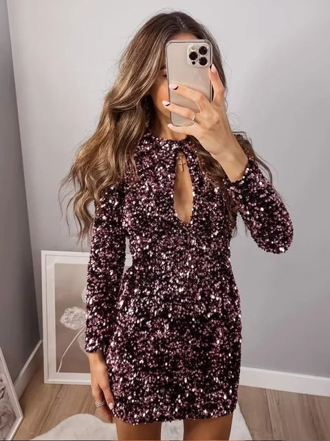 Purple Sequin Dress Open Chest