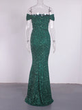 Emerald Green Glitter Dress Off Shoulder