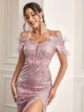 Pink Sequin Feather Dress