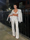 Silver Set Sequin Blazer Pants And Bra