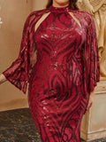 Burgundy Sequin   Dress Plus Size