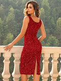 Red Strapless Sequin Dress