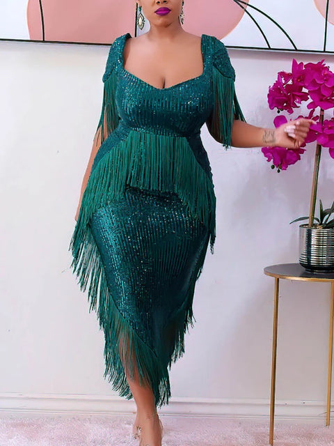 Green Sequin Dress Plus Size Fringe