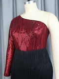 Black Burgundy Fringe Sequin Dress Plus Size