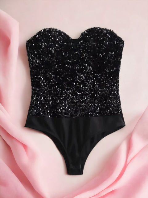 Sequin Bodysuit Black