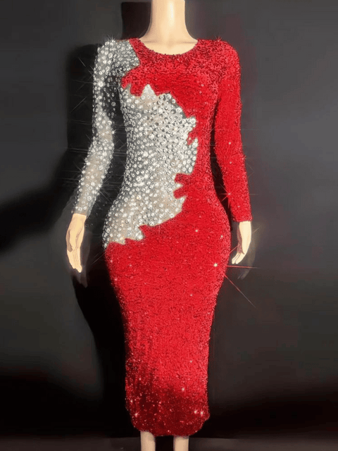 Red Sequin Dress Rhinestones