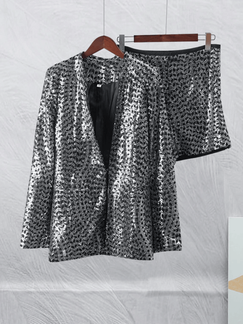 Silver Sequin Two Piece Set Blazer Short