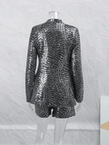 Silver Sequin Two Piece Set Blazer Short