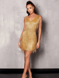 Fringe Sequin Dress gold