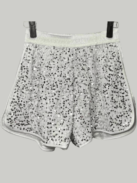 White Sequin Shorts 