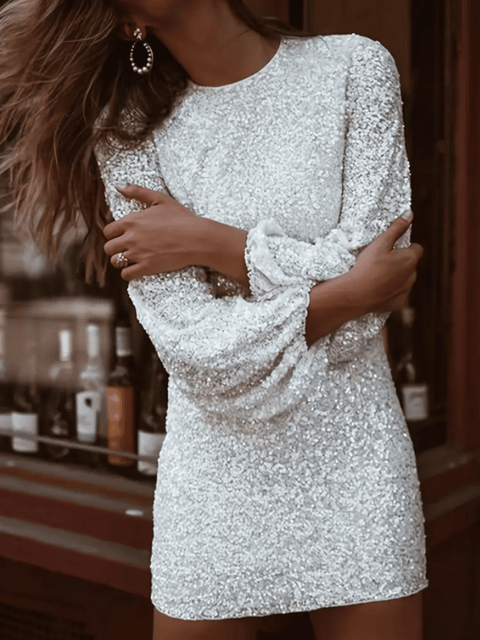 White Long Sleeve Sequin Dress