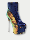 Sequin Stiletto Heel Boot rainbow