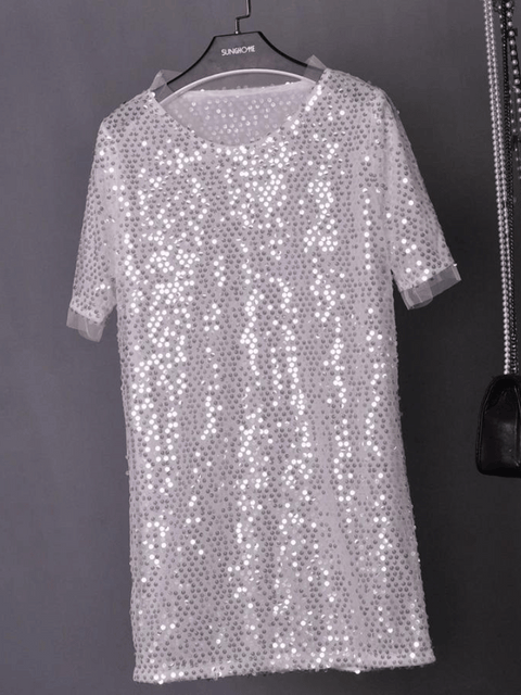 White Sequin Shirt Dress