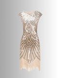 Beige Sequin And Fringe Dress 