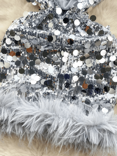 Silver Sequin Feather Dress