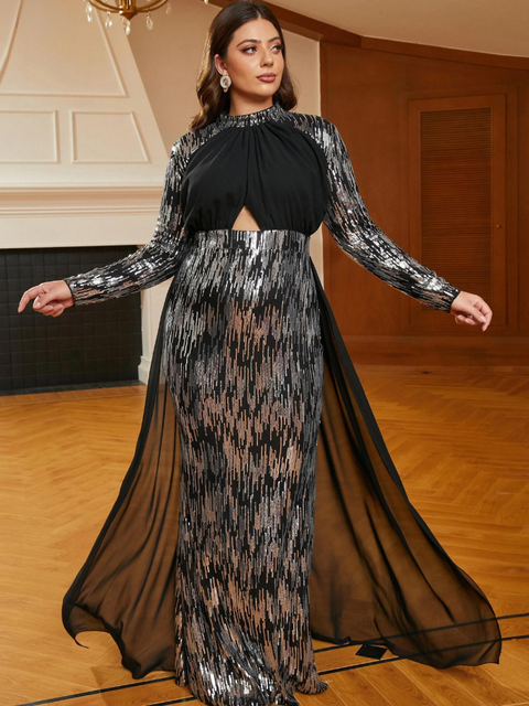 Plus Size Black Silver Sequin Dresses