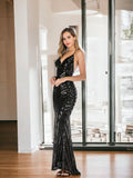 Black Sequin Evening Dress With Straps