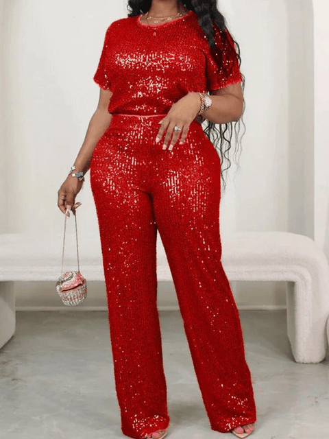 Sequin Two Piece Set Top And Pants red