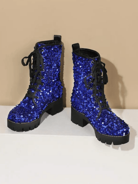 Glitter Boots Motorcycle blue