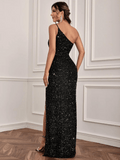 Black Slit Dress Sequin 