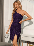 Purple Sequin Dress One Strap