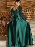 Green Striped Sequin Ball Gown 