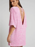 Sequin Halter Shirt Dress pink